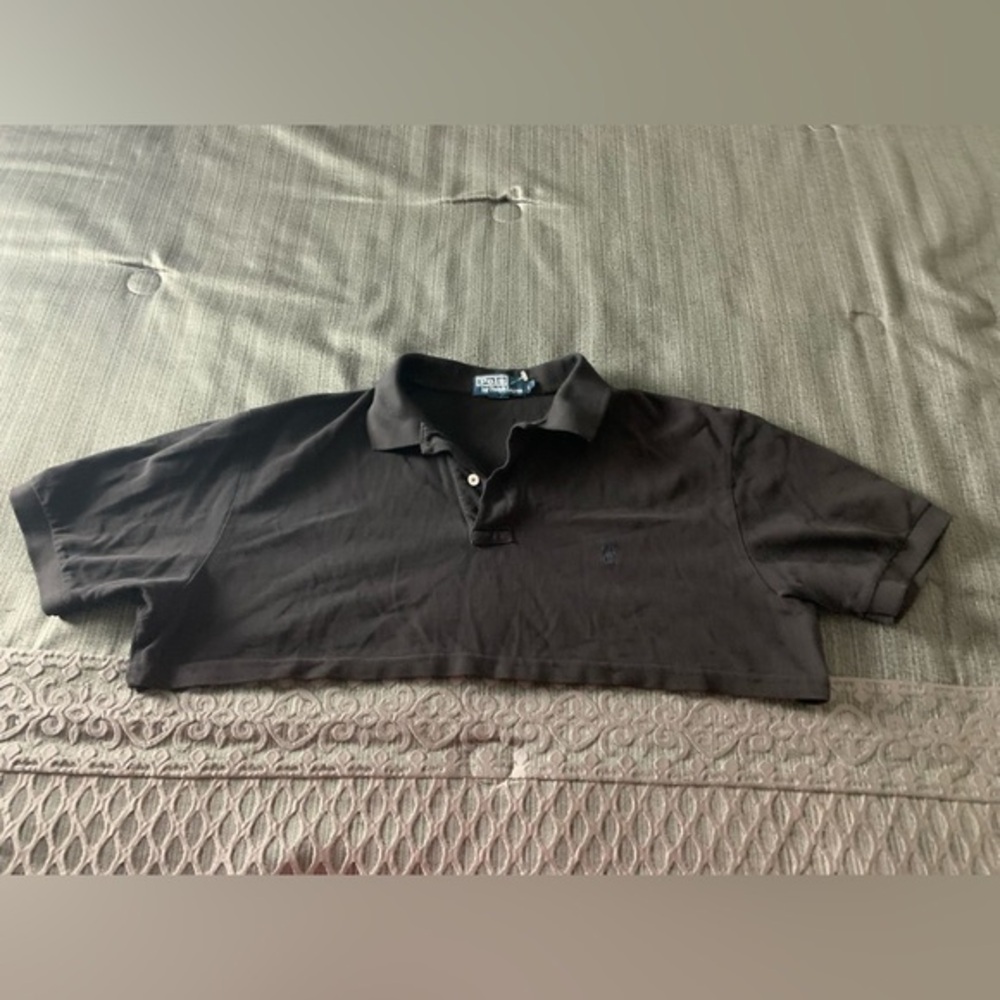 Polo Ralph Lauren Super Crop Polo Tee Top Black Embroidered Logo Large